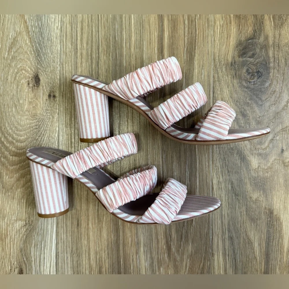 Deltan Dusty Pink Colette Stripe Three Band Dress Mules – Size 8M